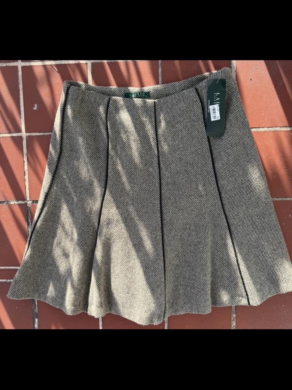 Lauren Ralph Lauren Taupe Tweed Pleated Skater Skirt